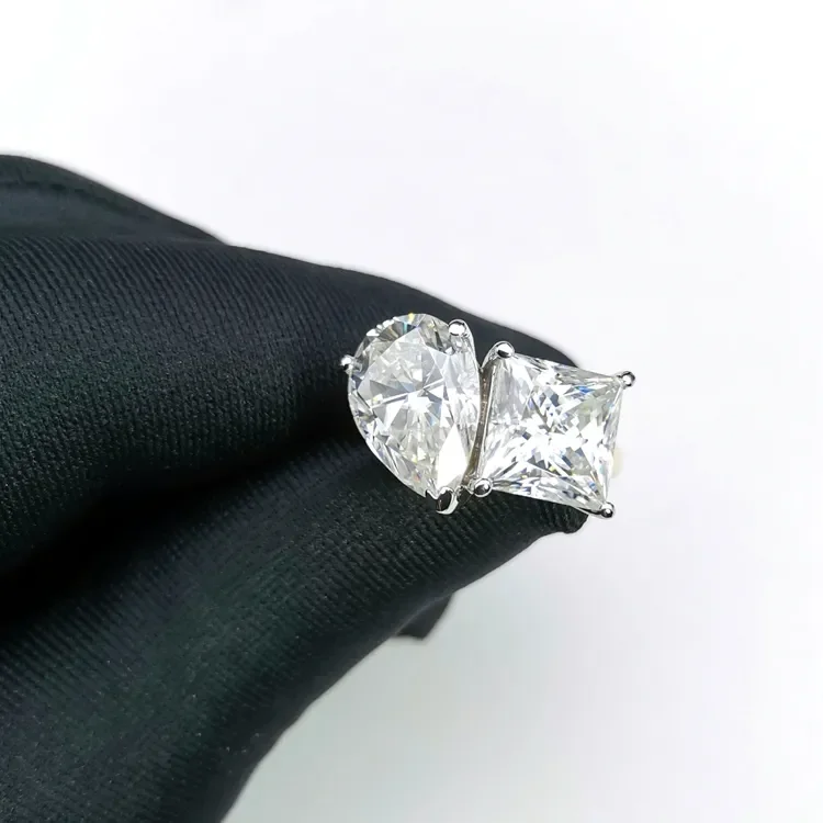 zultanite ring 2stone ring 925 silver plated with K gold personalized engagement ring pure silver pear shaped princess s925