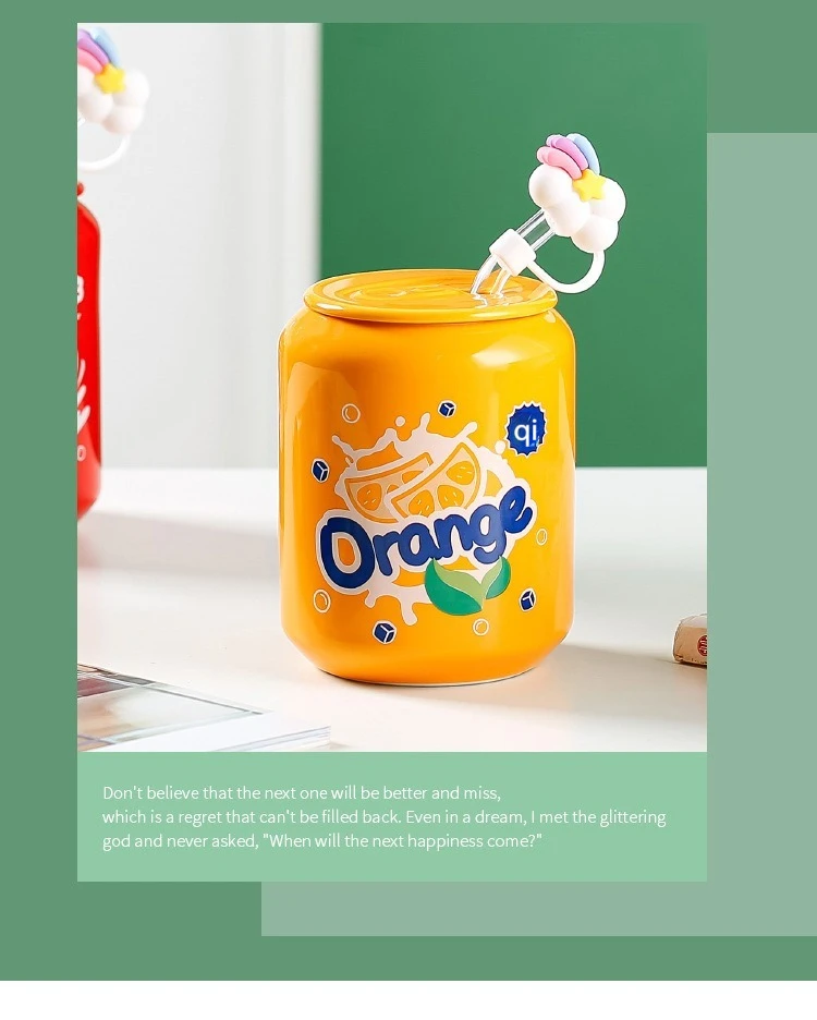 420ml Special Custom Promotional Gifts Cups for Juice Milk Coffee Drink with Straw Cola Shape Ceramic Mug