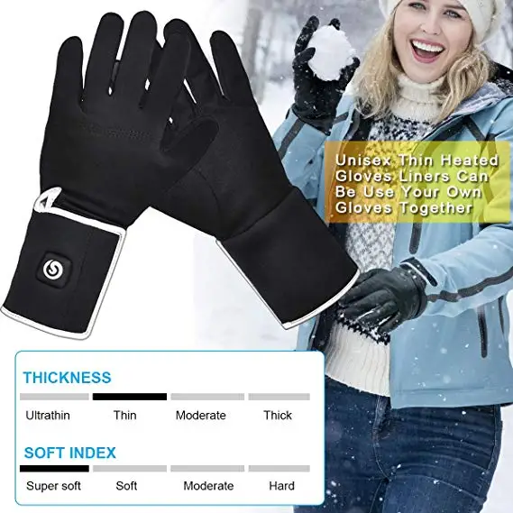 Winter Outdoor Recreation Riding Touch Screen Windproof Hand Warm Gear Electric Custom Ski Battery Heated Liner Gloves