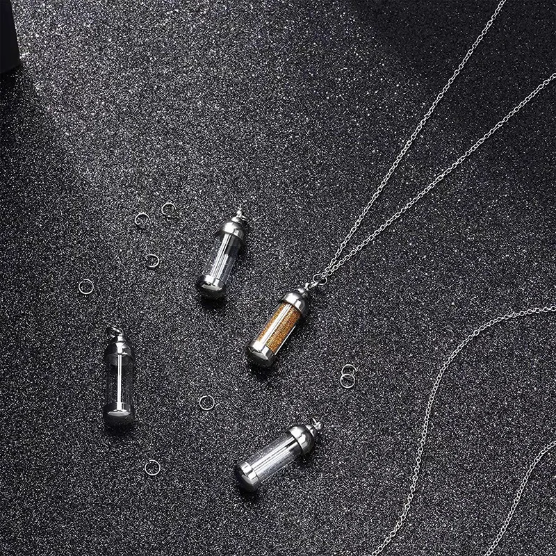 Custom Openable Screw Cap Vial Necklace Steel Chain Wishing Bottle Pendant Lucky Charm Jars Trendy DIY Jewelry Making Accessory