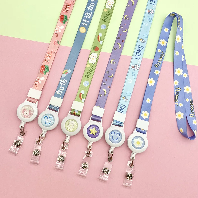 Cartoon Telescopic Easy-To-Pull Lanyard Wholesale Student Card Set Hanger Neck Long Rope Adjustable Badge Card Badge Sling