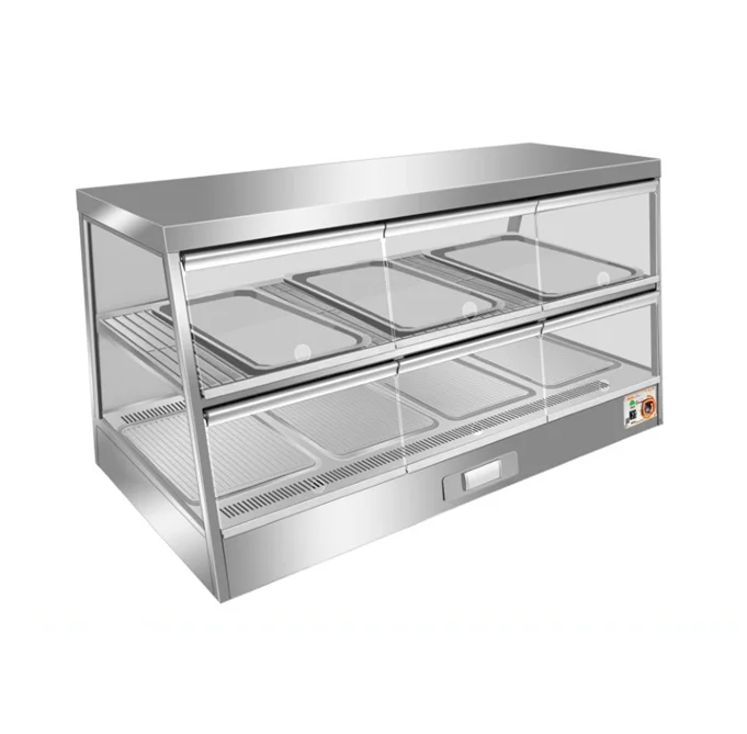 Glass display 2 layer food warmer showcase/ fast food equipment BV-1500