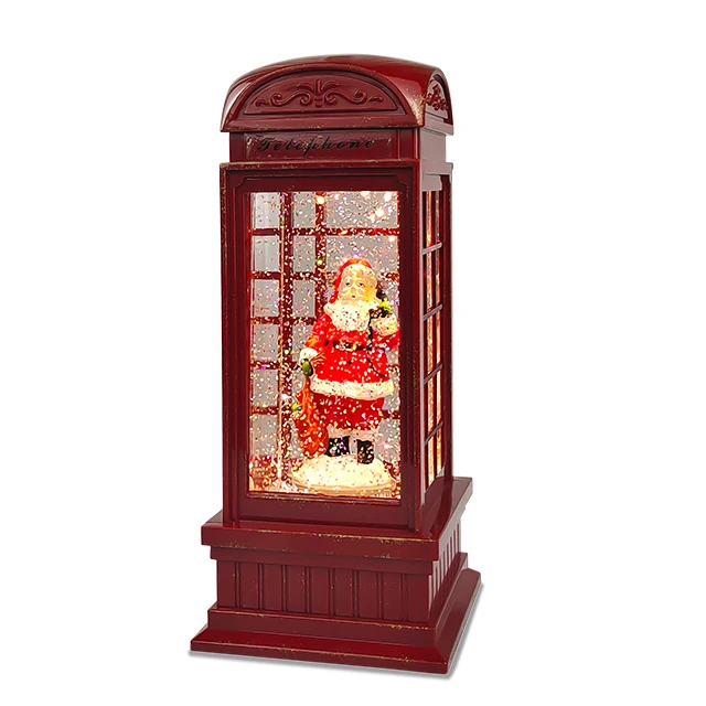 Red Swirling Glitter Santa Globe Christmas Water Led Telephone Booth Lantern
