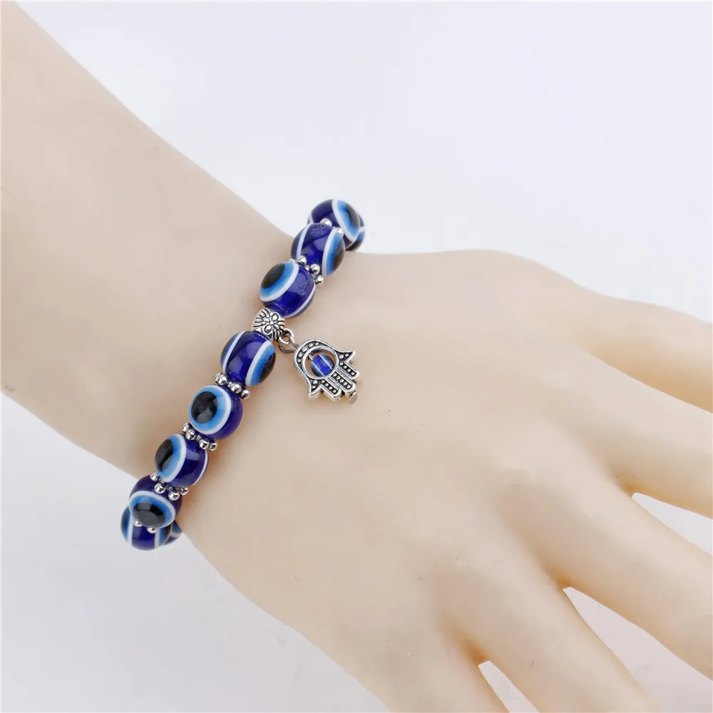 Stock classic blue eyes bracelet evil Turkish glass beads Handmade elasticity hamsa bracelets jewelry for women