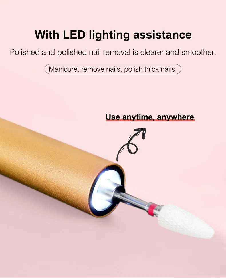 Portable Mini Manicure Machine Nail Drills Handpiece Pen rechargeable nail equipments  low heat pen shape for personal use