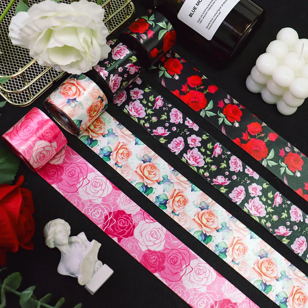 Hot Sale 1.5 inch Double Face Heat Transfer Flower Polyester Satin Ribbon 100 Yards