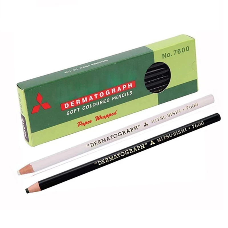 12pcs/Box White Black Dermograph Eyebrow 7600 Pencil Makeup Long Lasting Waterproof Peel-off Design Wooden Handle Eyebrow Pencil