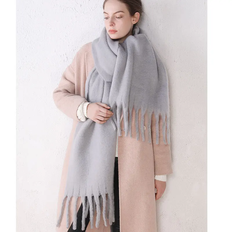 Fashion Plain Color Winter Cashmere Scarf Thick Tassel Wrap Shawl Winter Warm Pashmina Scarf Shawl for Women