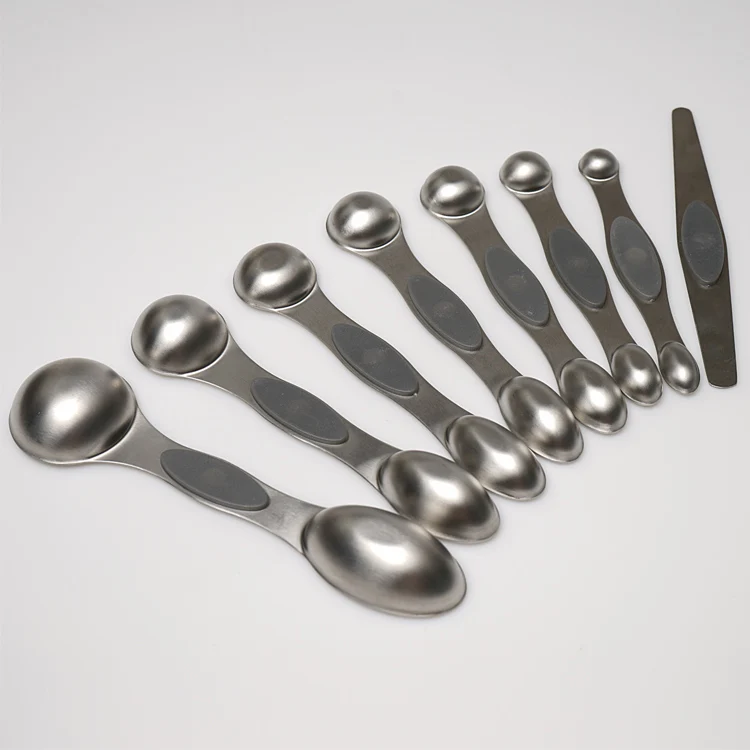 Spring chef gray color collapsible magnetic dual side stainless steel measuring spoon set