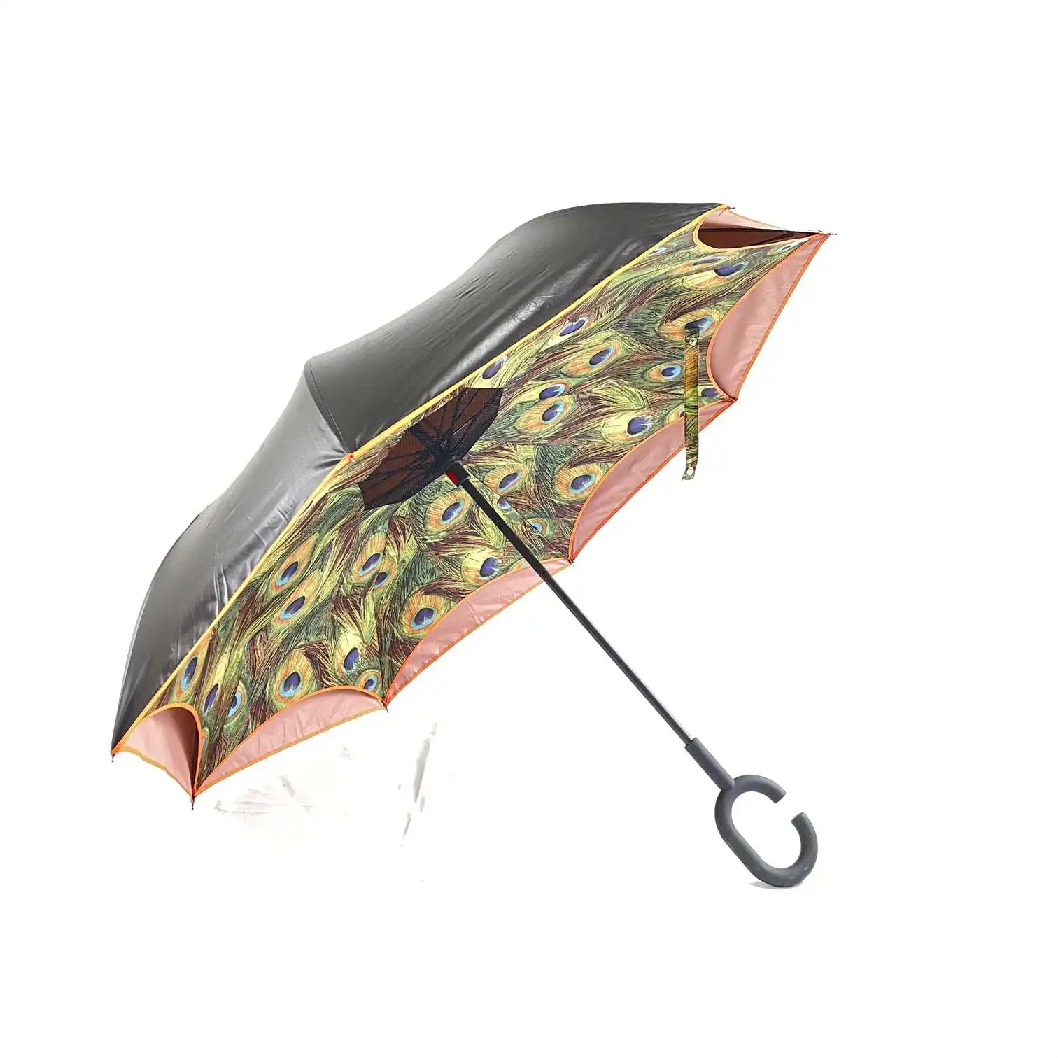 
inverted umbrella with c-shaped handle Fabric Windproof inverted umbrella double layer reversible reverse inverted umbrella 