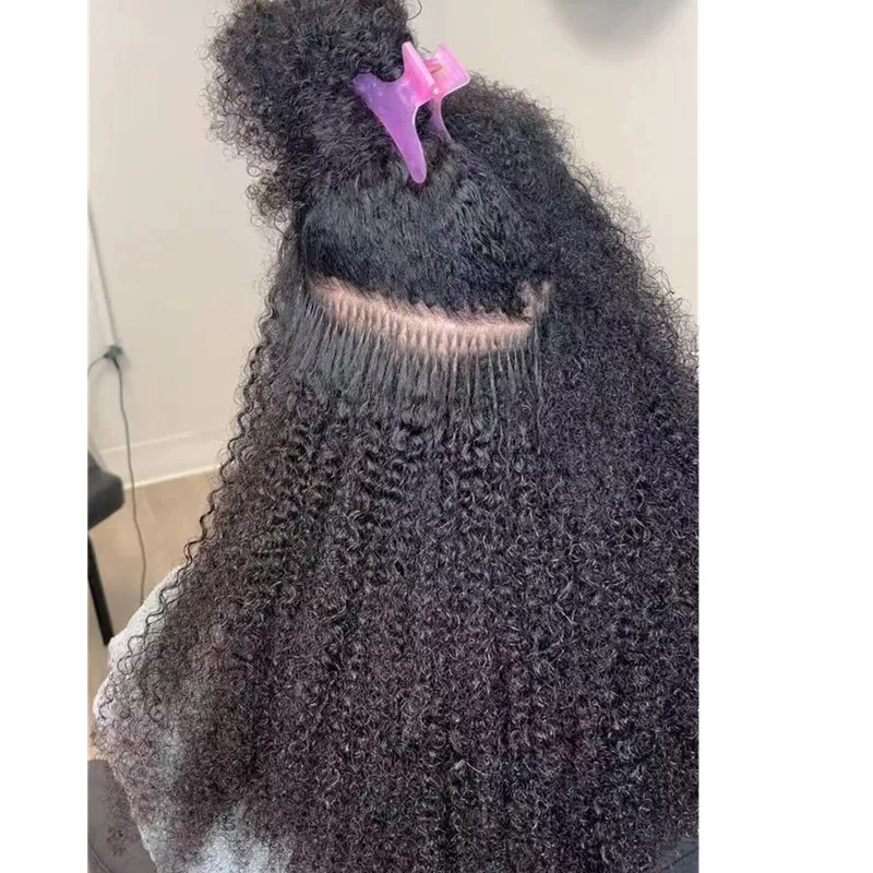 Pre bounded keratin i/u/nail tip hair extensions in human hair afro coily curly texture 1g/piece