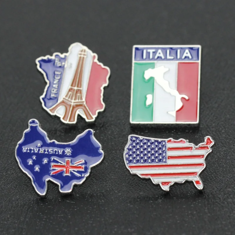 America Country Map Flag Enamel Pin France Australia Italy Metal Badge Lapel Brooch Pins Tourist Souvenir Promotional Gift