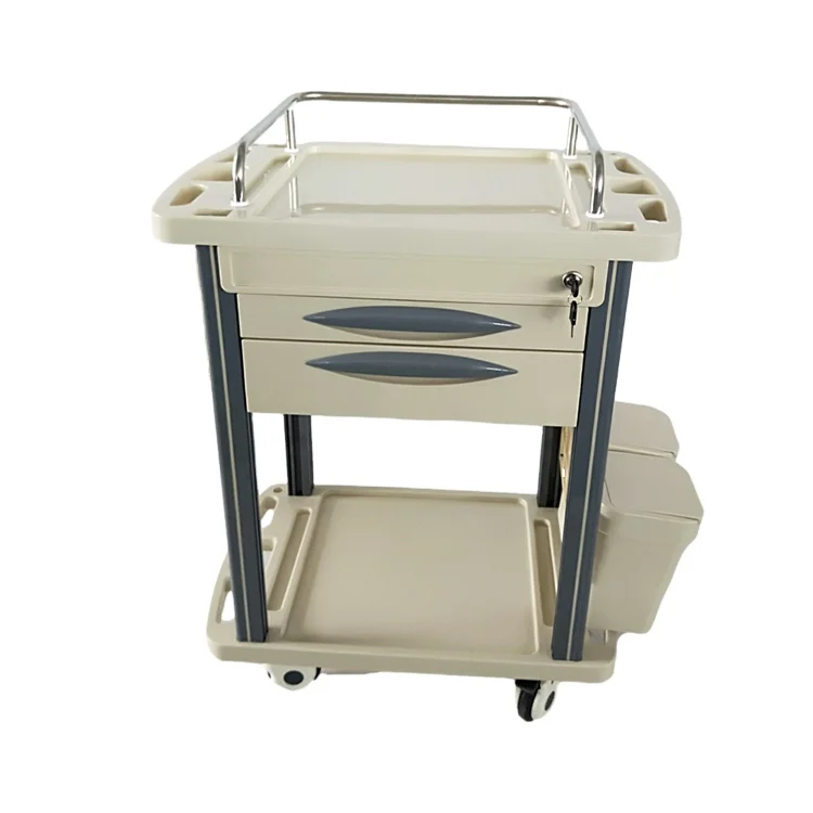 Hot Sale & High Quality Soundproof Casters Clinic Hospital Treatment Trolley Cart With 2 Drawers