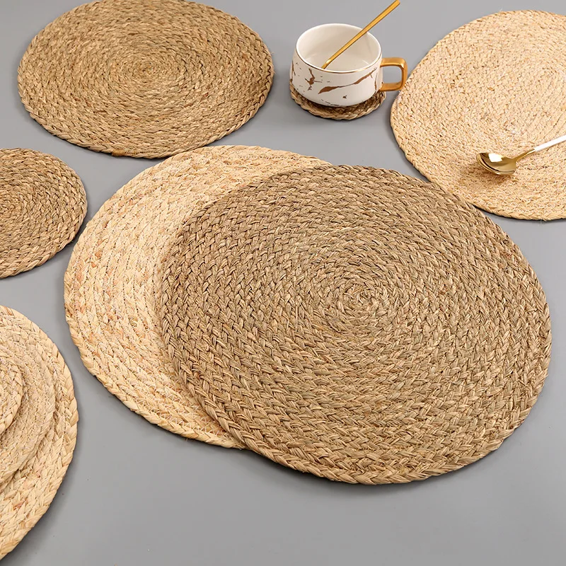 36cm Round Natural Seagrass Woven Tablemats Corn Husk Straw Rattan Coasters and Placemats