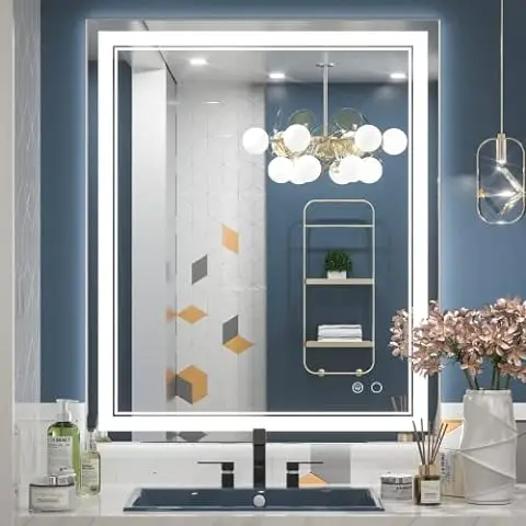 Smart Bathroom Mirror with Color Toilet Seatn Bath Mirrors with LED Bluetooth Cosmetic Silver GM Modern Rectangle Wall Hanging