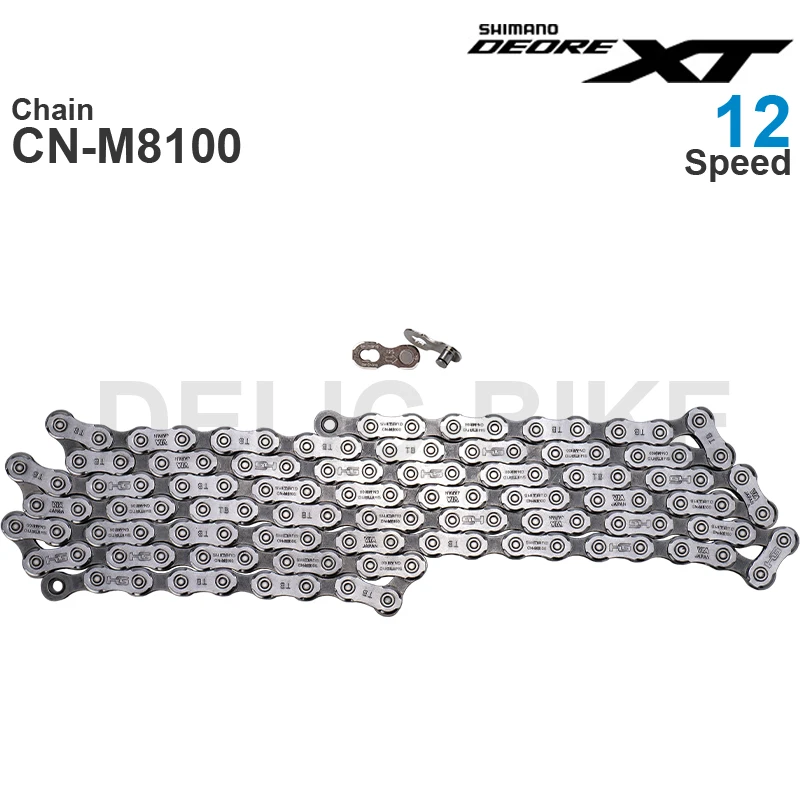 SHIMANO DEORE XT M8100- 12-Speed Bicycle Chains CN-M8100 HYPERGLIDE+ - SIL-TEC - MTB Chain 116/126L with Quick Link Original