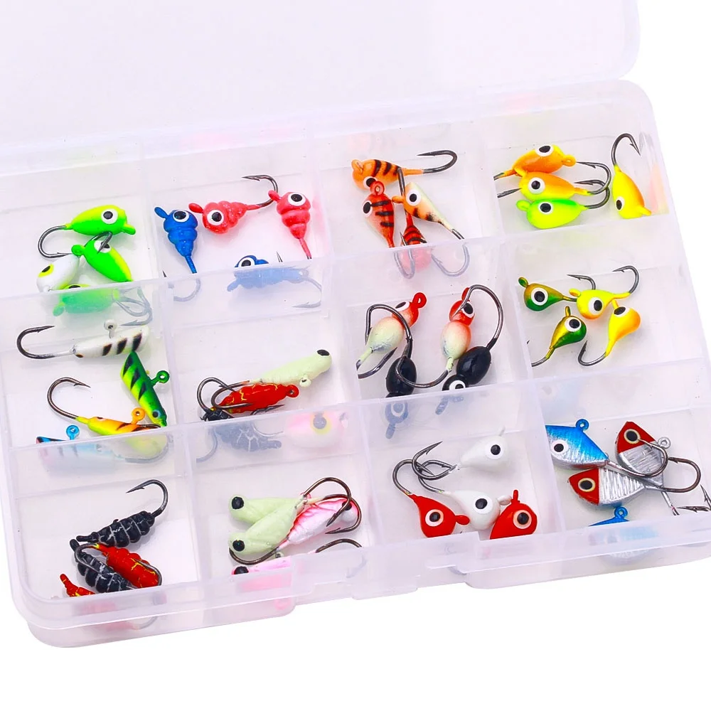 48pcs Wholesale Winter Ice Fishing Lure Set Glow Lead Head Ice Jigs