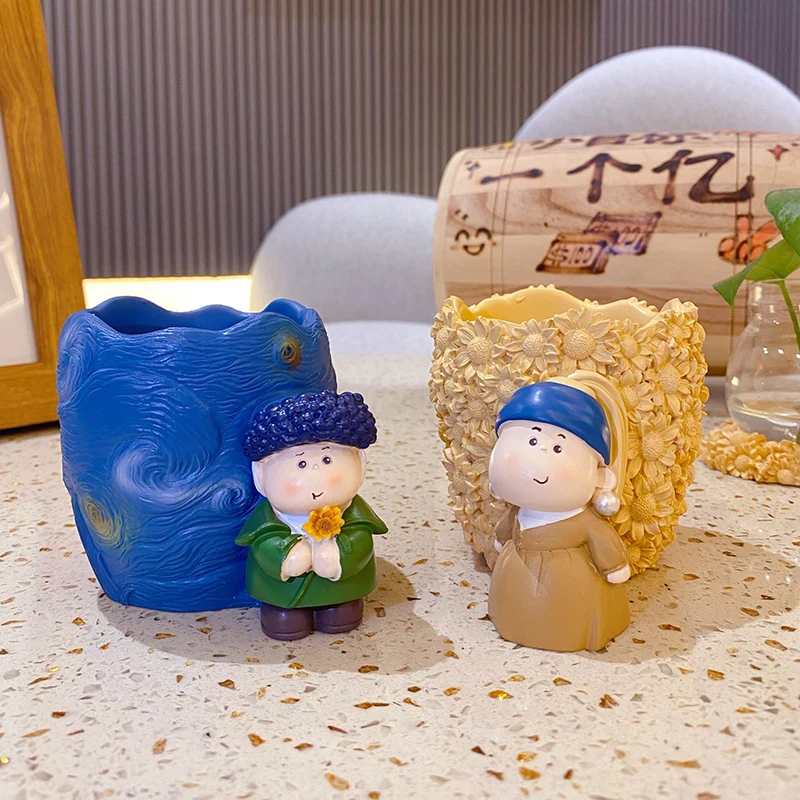 BaiMao custom office standard round pen holder desk organizer resin pen container mini pencil holder