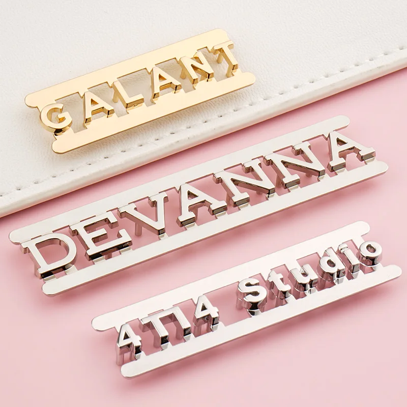 Professional Manufacturer Custom PU Leather with Metal Letter Logo, Design Metal Leather Label For Clothing