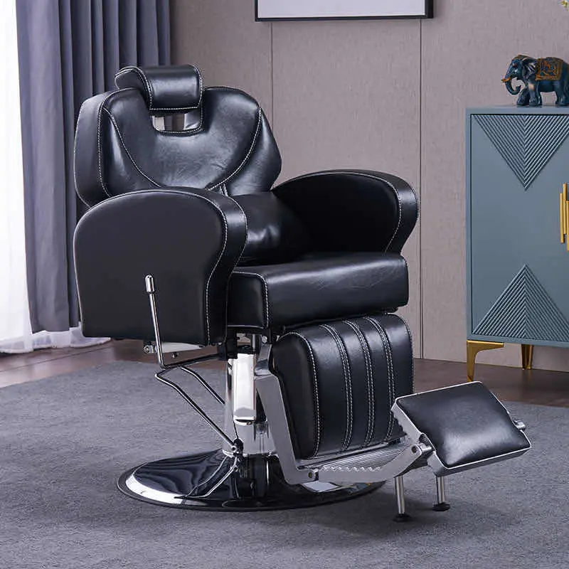 Men Salon Chair European Style Barber Chair Hydraulic Pump Barber Equipment Black Iron Frame Barber Chair Factory Direct Sale