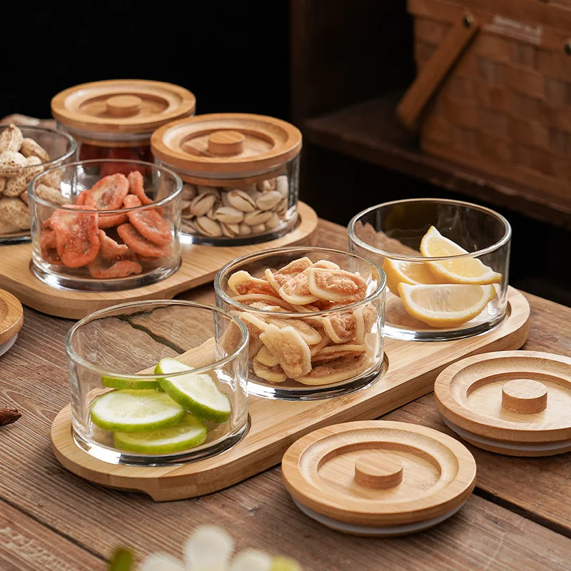 Tea table room fruit melon seeds snacks placed compartment fruit plate with lid sealed moisture-proof tea sealed jar fruit plate