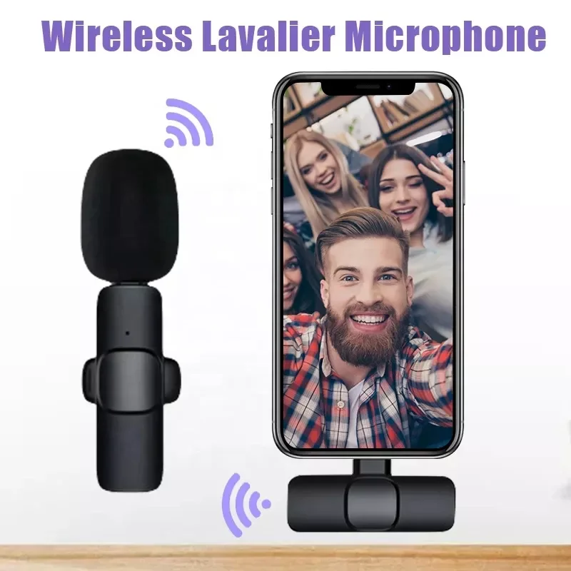 2023 New 1 Drag 2 Microphone Lavalier 2.4GHz 2 in 1 Portable Mini Microphone Wireless Recording Microphone for iPhone