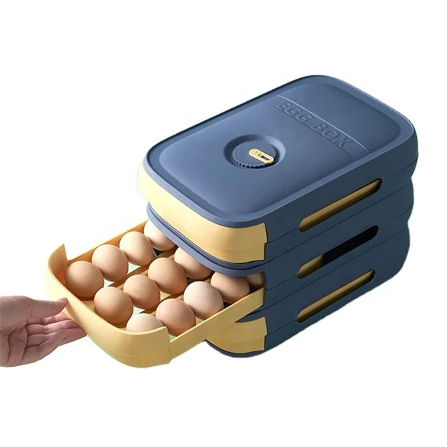 Eggs Holder for Refrigerator Automatic Rolling Antislip Organizer with Lid Egg Storage Container Shelf Kitchen  Egg Tray