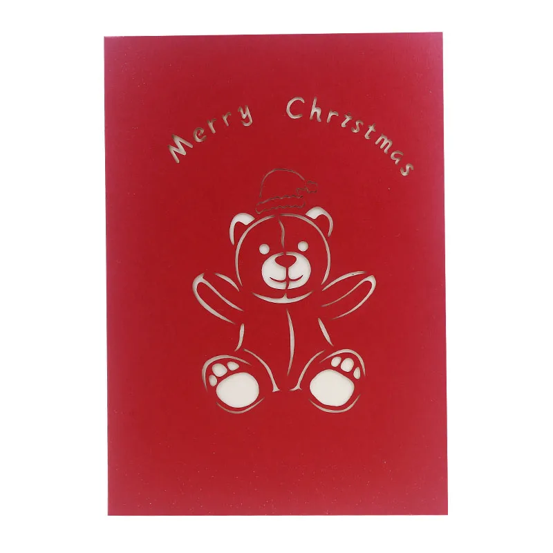New Arrival Paper Craft Personalized  Lovely Bear 3d Pop Up Christmas Cards  For Kids with Envelope