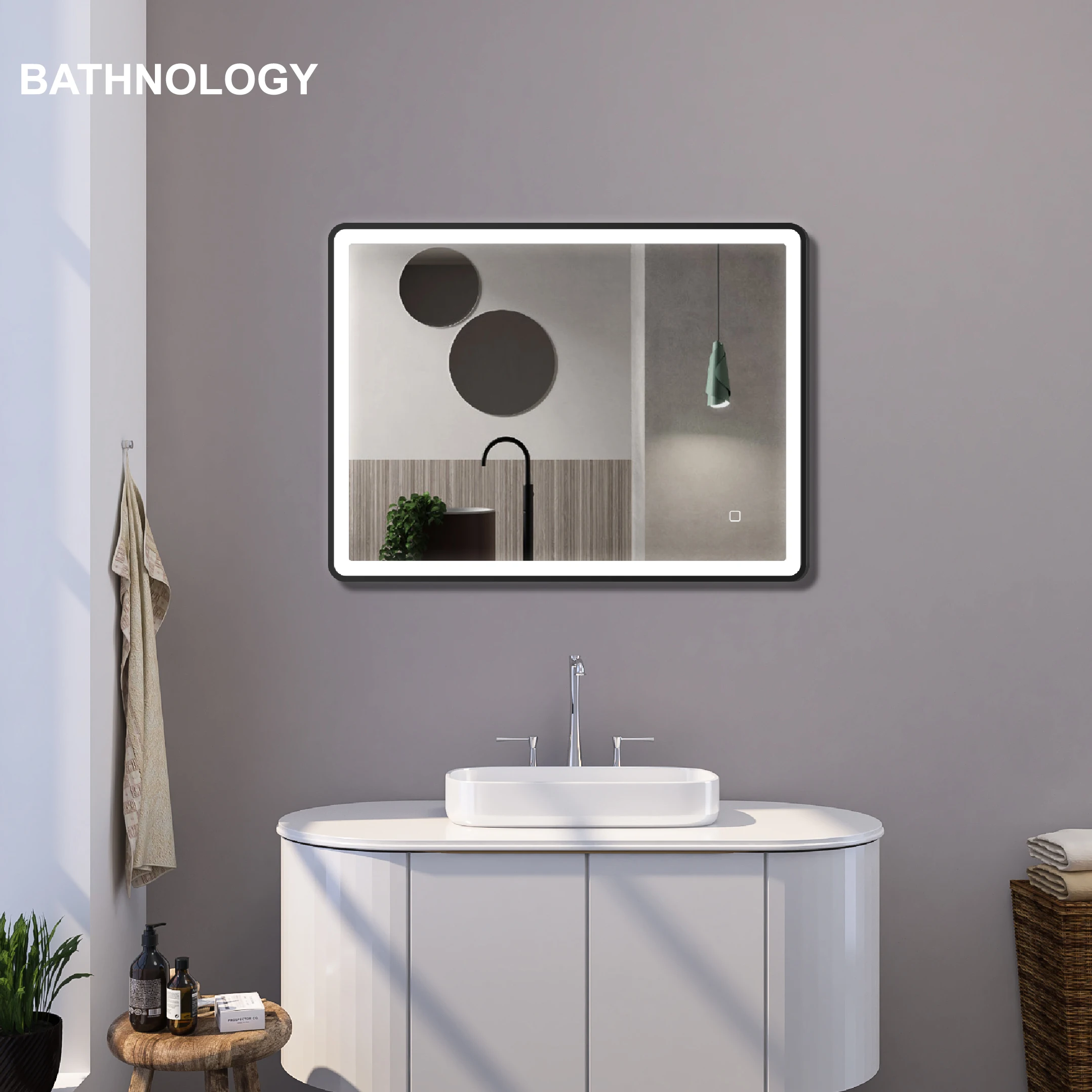 Popular Mirrors Wall Defogger Touch Screen Mirror Black Frame LED Light Smart Mirror