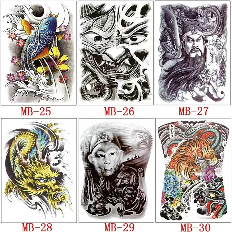 Wholesale sexy beauty skull flower lion fox peacock waterproof full back tattoo stickers