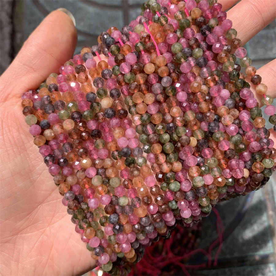 Natural Faceted stone Beads Round beads irregular Loose dyed tourmaline necklace Crystal Beads For Jewelry Making