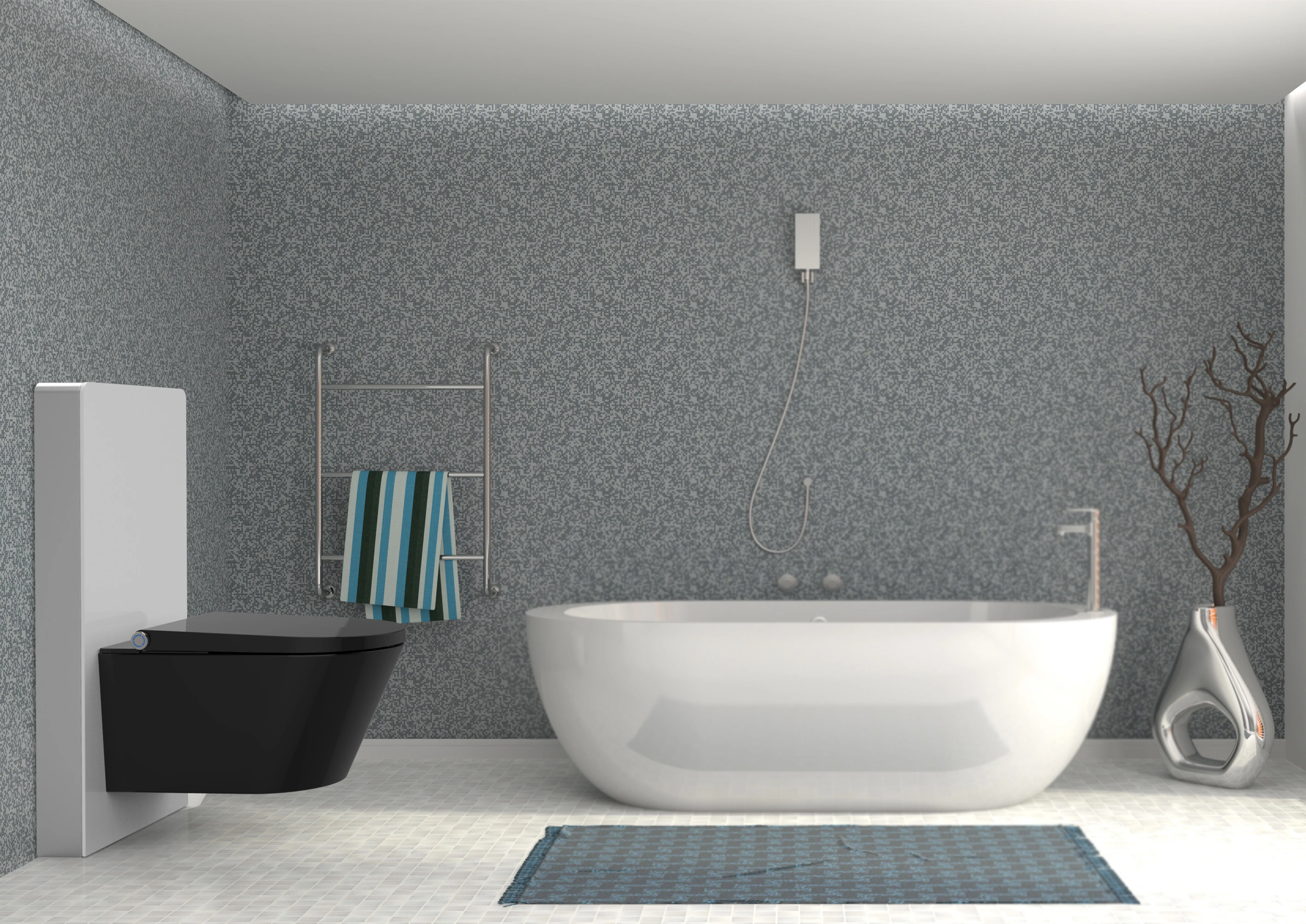 Modern Design Matt Black Wall Hung Shower Toilet Heating Seat Intelligent Smart Toilet
