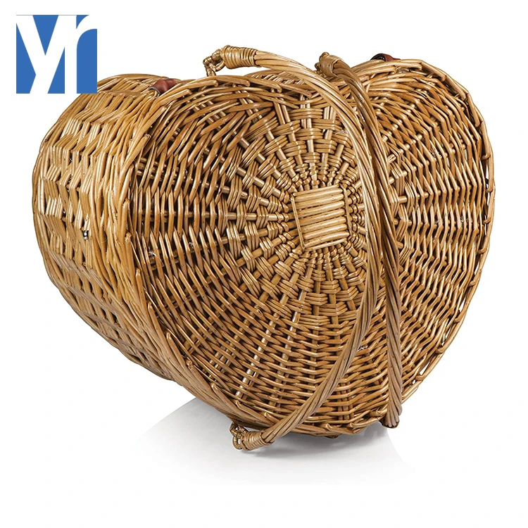 YRMT heart shaped  willowpicnic basket with lid wicker picnic basket with cooler