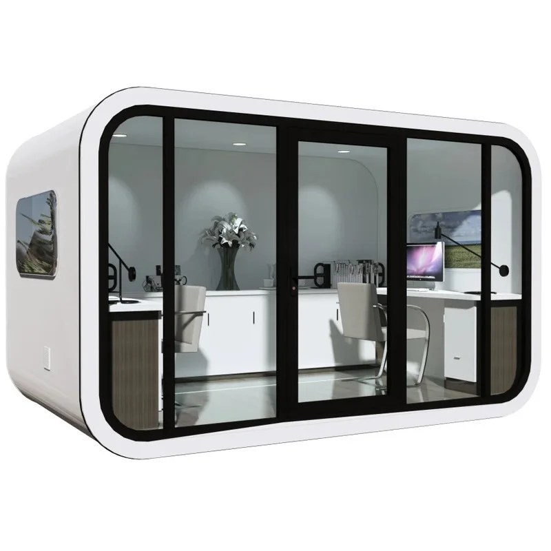 Low cost outdoor space saving tempered glass shop capsule room mobile house apple cabin prefab house