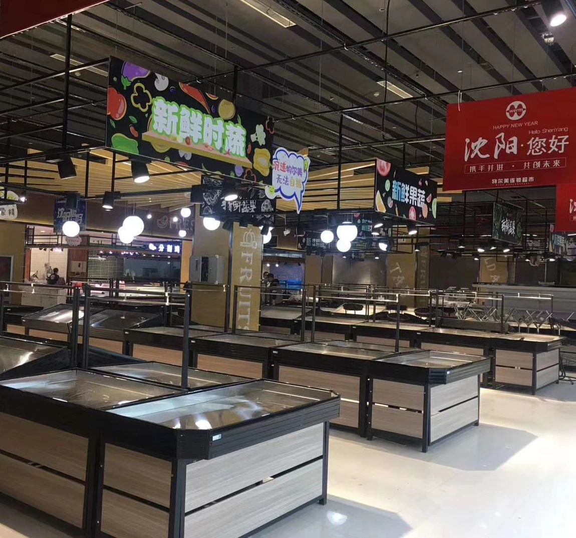 Modern Supermarkets Vegetable Rack steel and wood Modern Vegetable and fruit display shelves