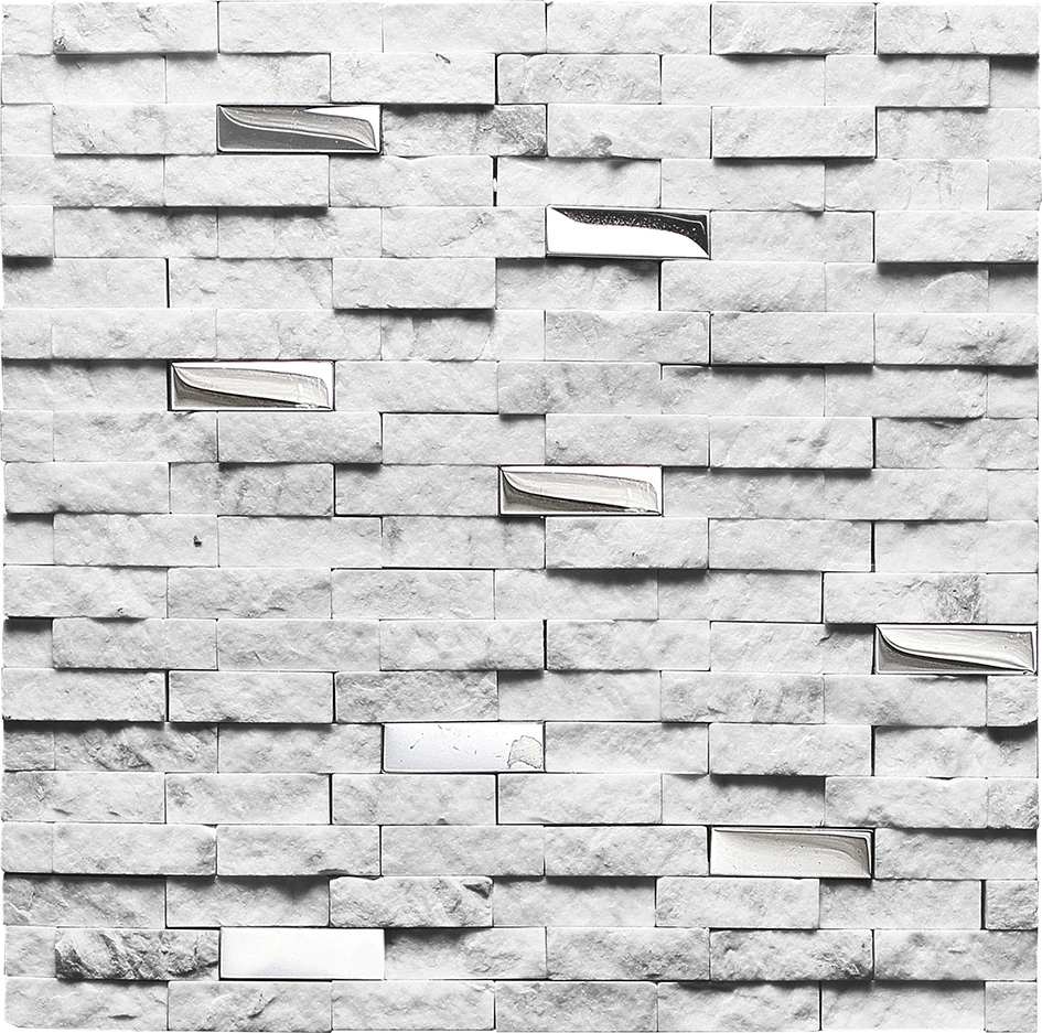 Marble Mixed Silvery Metal Mosaic Tile Rock Finished Surface for Fire Place