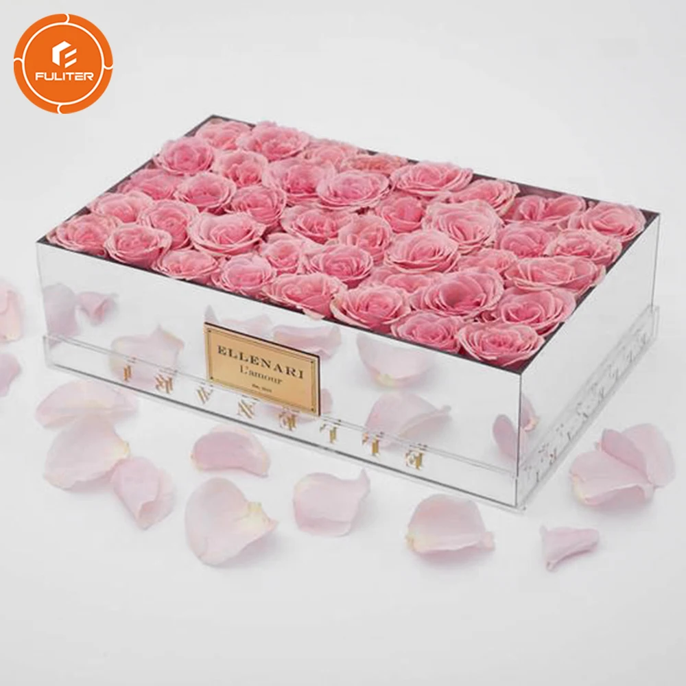 Wholesale Wedding Storage Luxury Preserved Gift Acrylic Transparent Flower Box Square