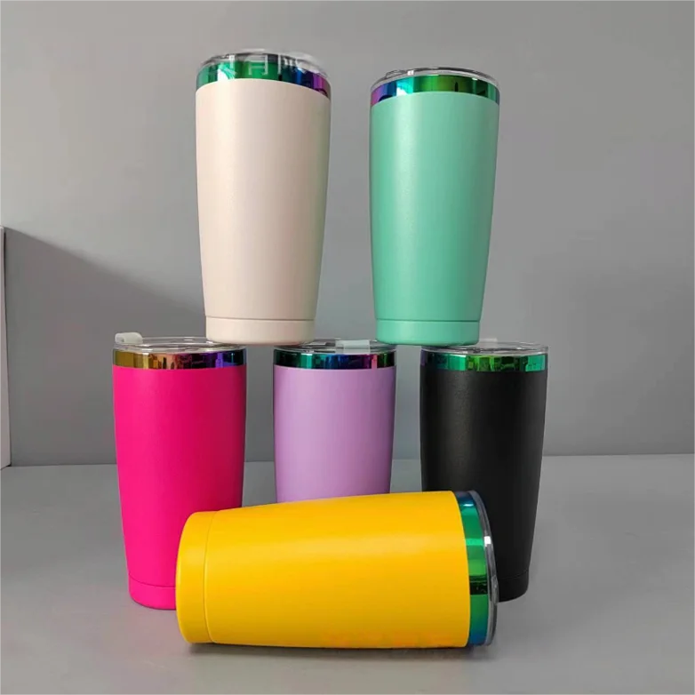 AGH 20oz rainbow plating powder coated tumbler for laser engrave logo custom printing double wall vacuum stainless steel