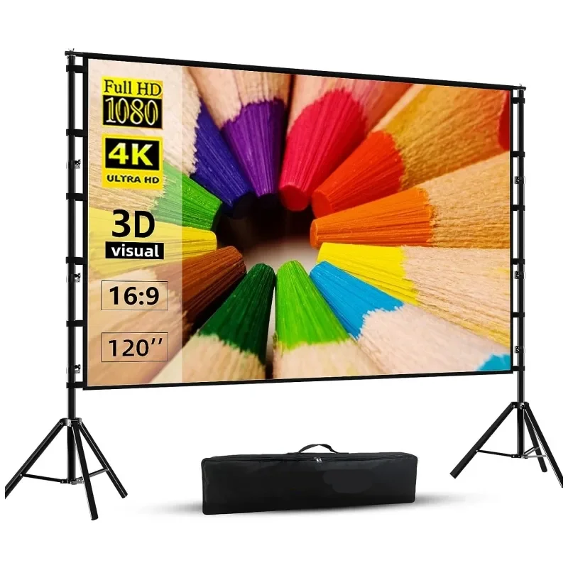 Alr  Projector Movie Screen with Stand 4K HD16:9, Foldable Tripod Stand Projection Screen 100 Model 1 for Home Theater Backyard