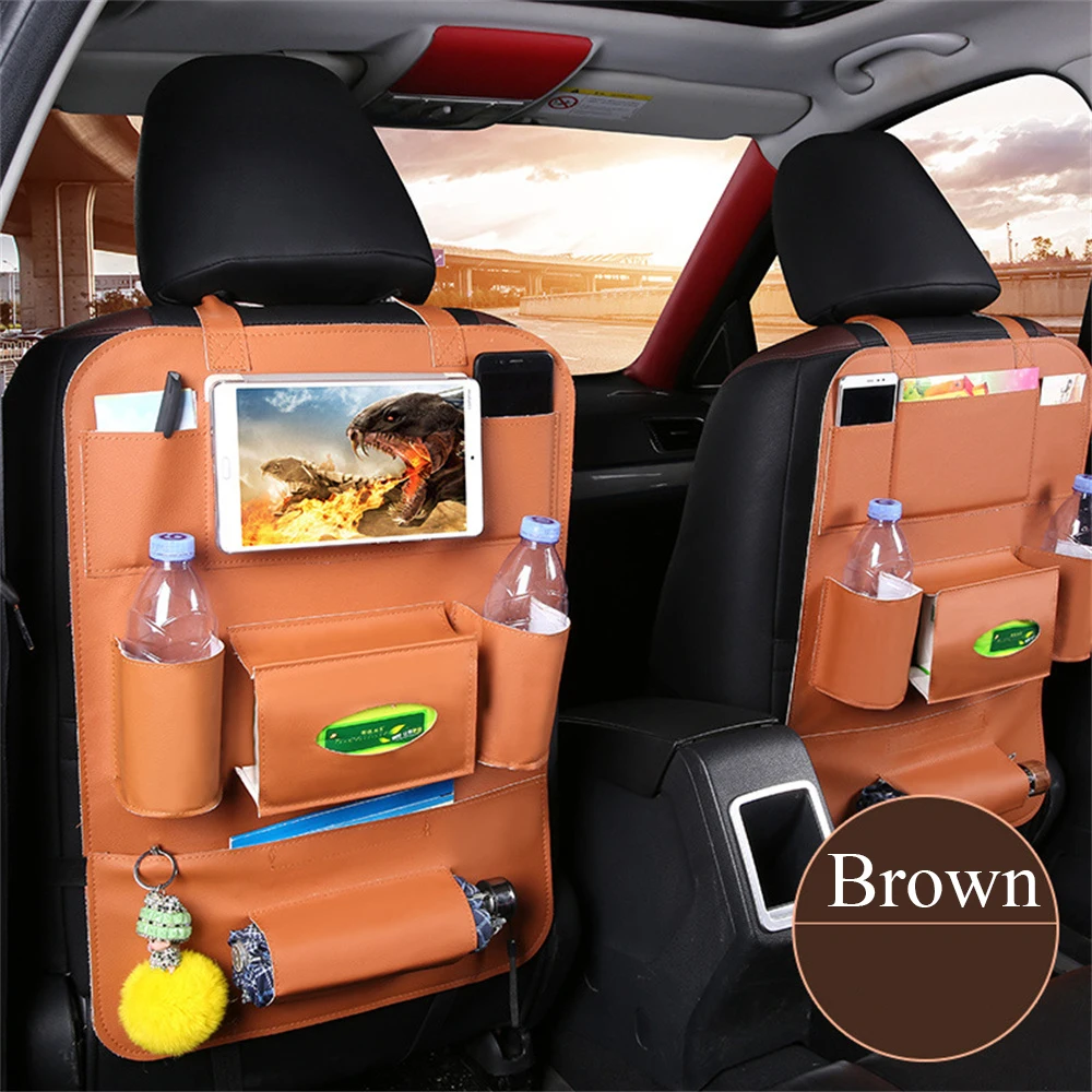 New Hot Sale Premium PU Leather Car Back Seat Organizer Car Backseat Storage Bag Pocket For Kids Car Interior Accessories