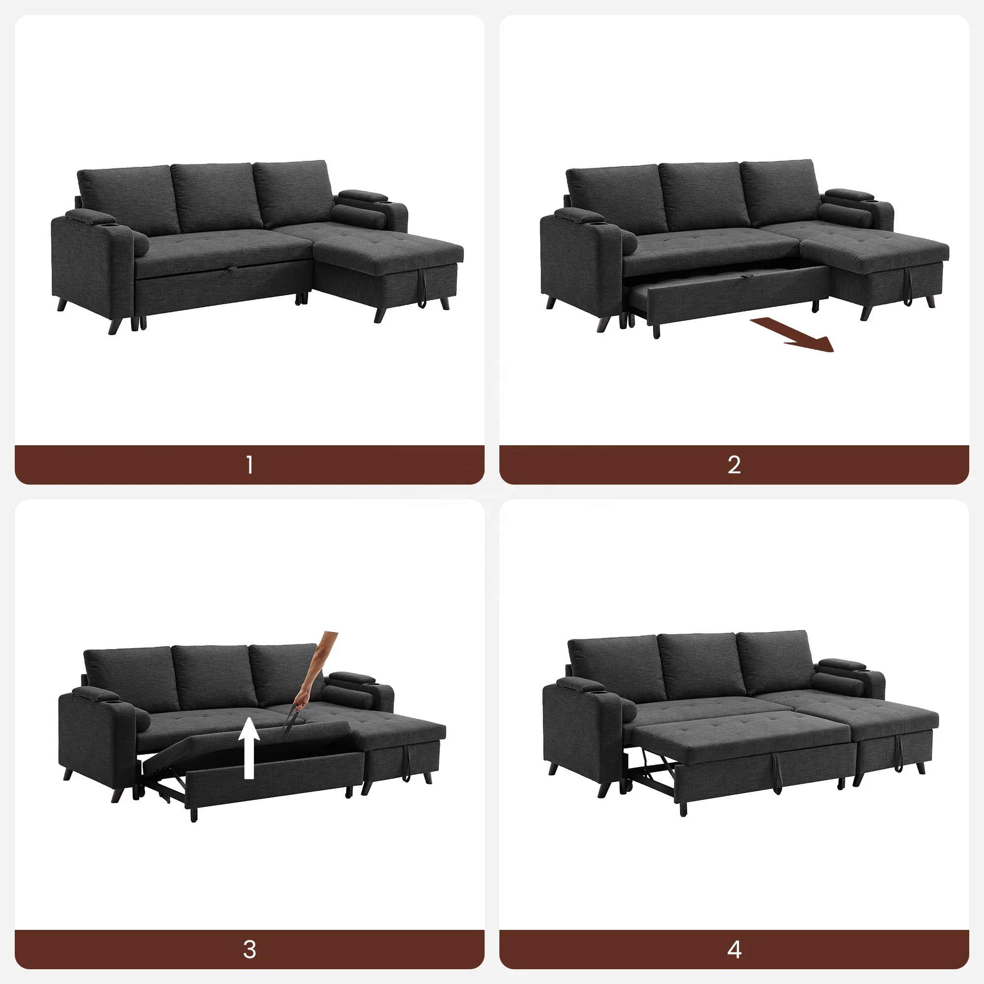 VASAGLE living room Couch Sofa Set furniture Modern Design pulled out sofa bed L Shape Sectional Fabric Living Room Sofas