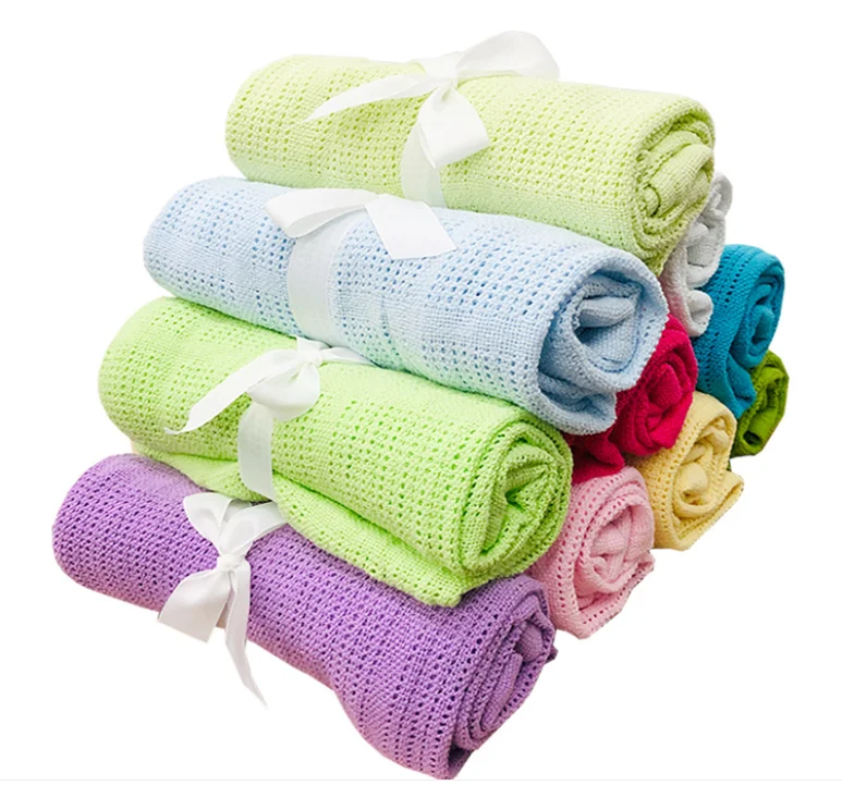 High quality new born newborn baby cotton knit knitted blanket set baby summer