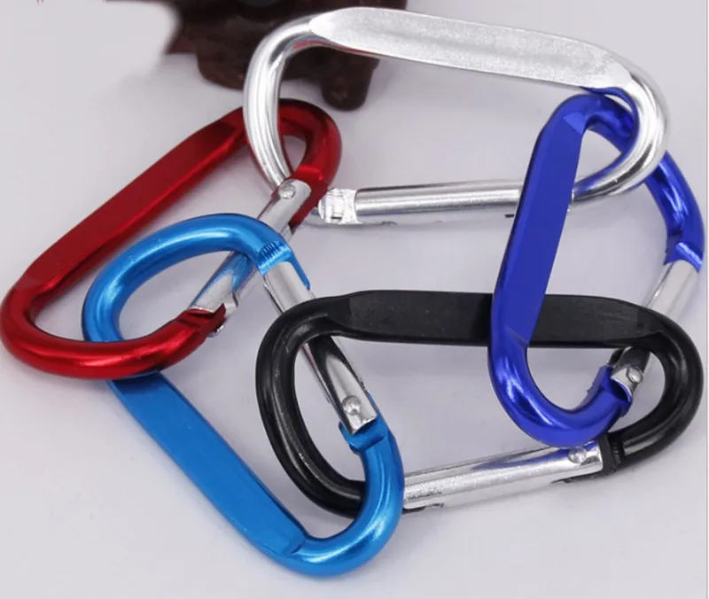 HXY 60*30*5.2MM D Shape Flat Side Silver Gate Cheap Aluminum Carabiner Snap Hook Keychain For Camping, Holding, Promotion