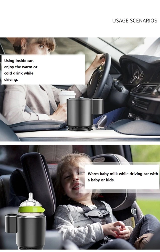 
2 In-1 Auto Hot Cold Holder Car Warmer Cooler Cup Temperature Control Travel Coffee Mug DC 12V Travel Stainless Steel Smart Cup 