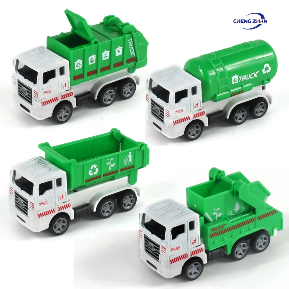 Wholesale  Truck Pull Back Alloy Garbage Track Friction Motal Model Car Truck Diecast Sanitation Vehicle Boy Toy