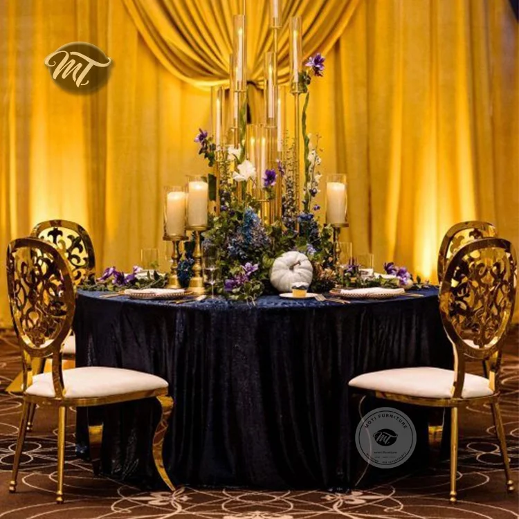 Wholesale commercial banquet hall turkey gold round high back stainless steel wedding and event chairs