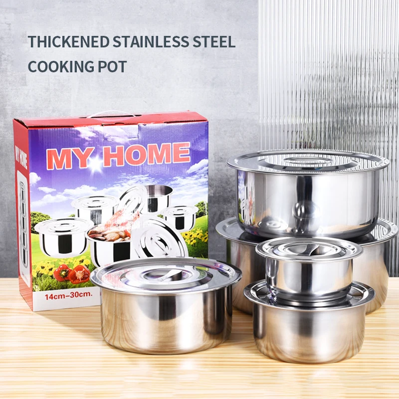 Hot Selling 5 Pcs Soup Pot Set Kitchen Stainless Steel Cooking Pot Set Large Capacity Cookware Set
