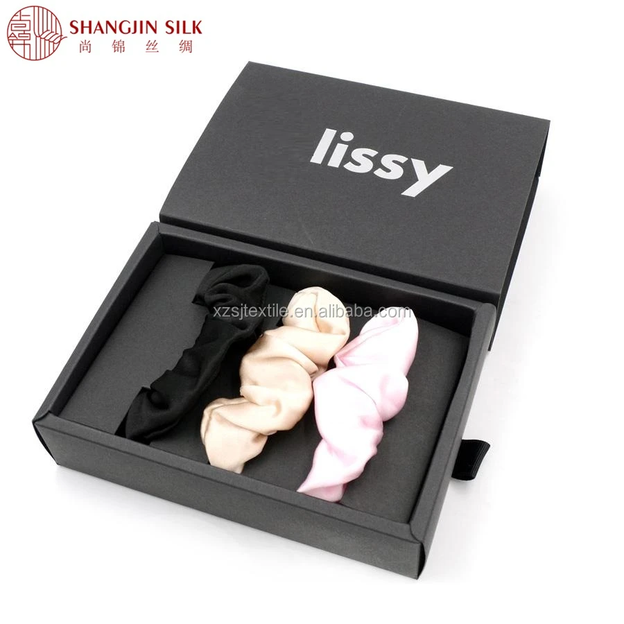 
Luxury 100% Pure Mulberry Silk Scrunchies 3PCS Packaging with Gift Box For Girls 