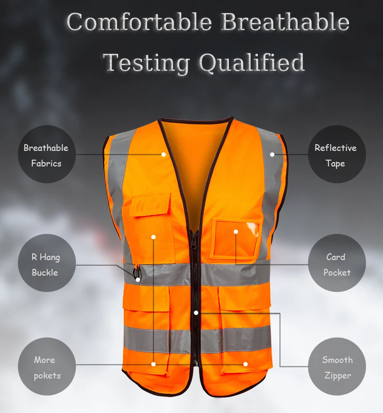 Hi Vis   Unisex Reflective Work Vest With Pockets Safety Workwear