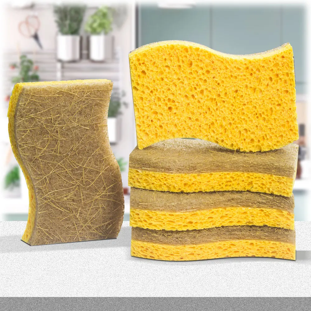 Kocean Cleaning Supplier Biodegradable Compostable Cellulose and Coconut Scrubber Sponge For Dishes Sink with Scouring Pads